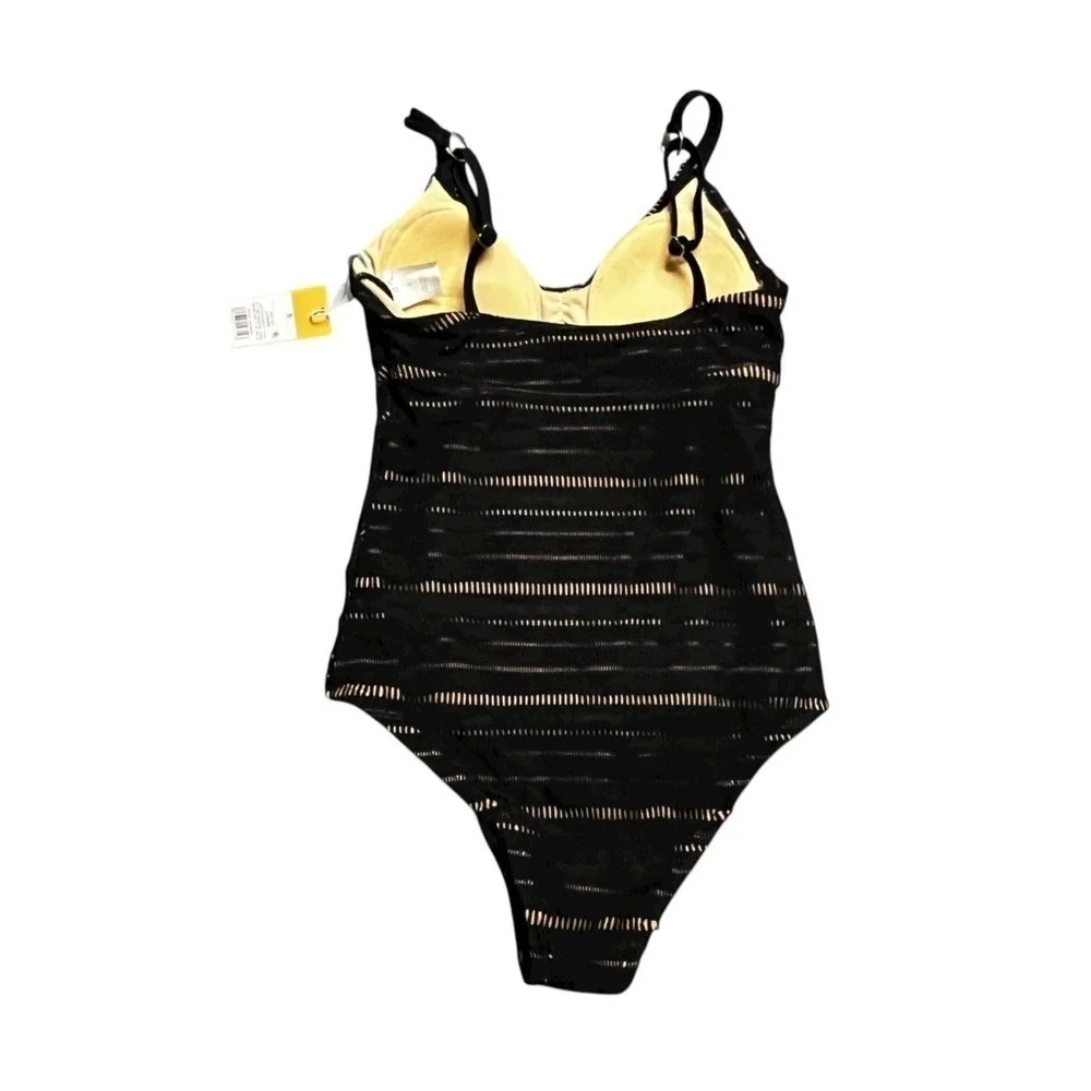 KONA SOL Swimsuit Black‎ Lace Crochet Nude Illusion One Piece Bathing Suit Small